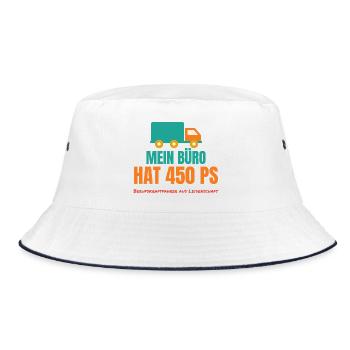 Mein Büro hat 450 PS – LKW-Fahrer Spruch - Bucket Hat - Weiß/Navy - Vorne