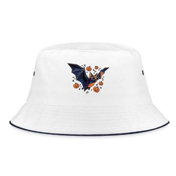 Halloween Poly Stil Fledermaus Kürbis - Bucket Hat - Weiß/Navy - Vorne