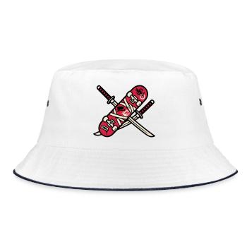Skateboard Katana Wappen Logo - Bucket Hat - Weiß/Navy - Vorne