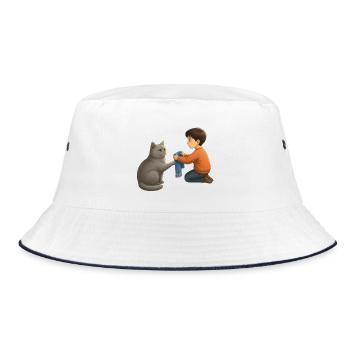 Teodoro y la bufanda azul | Junge und Katze - Bucket Hat - Weiß/Navy - Vorne