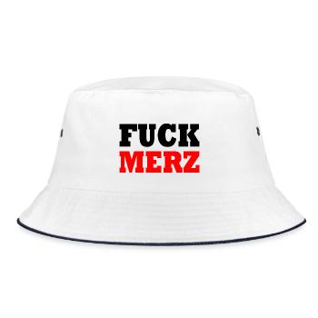 fuck merz - Bucket Hat - Weiß/Navy - Vorne