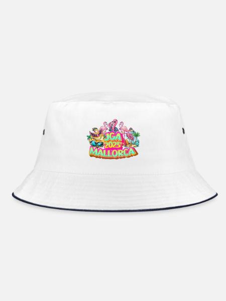 Bachelor Party 2025 Mallorca Malle Party Celebrate Beer Flamingo - Bucket Hat - white/navy - Front
