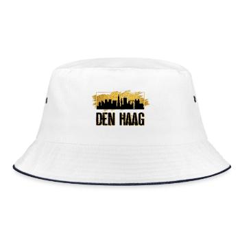 Den Haag Niederlande Holland Skyline Stadt Gold - Bucket Hat - Weiß/Navy - Vorne