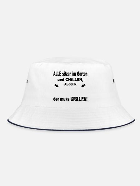 Lustiger Grill-Spruch - Bucket Hat - Weiß/Navy