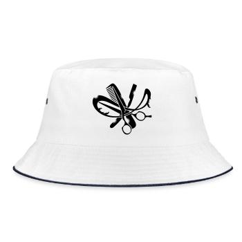 A hairdresser logo with comb, scissors and a razor - Bucket Hat - white/navy - Front