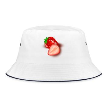 Erdbeer-Schnittbild Illustration - Bucket Hat - Weiß/Navy - Vorne