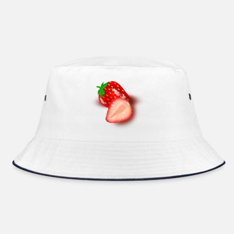 Erdbeer-Schnittbild Illustration - Bucket Hat - Weiß/Navy
