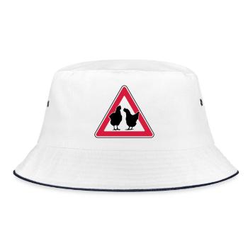 Hühnerabend Huhn Achtung freilaufende Hennen - Bucket Hat - Weiß/Navy - Vorne
