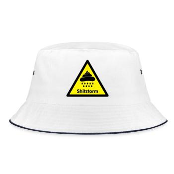 Caution shit / flame was [2 color] - Bucket Hat - white/navy - Front