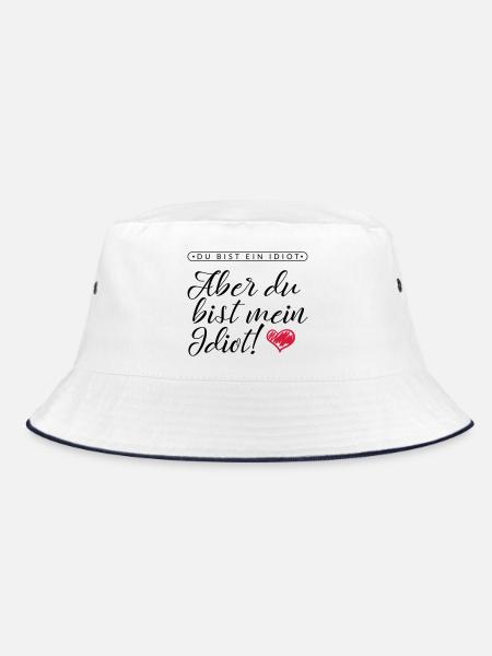 LIEBE / VALENTINSTAG: Mein Idiot - Bucket Hat - Weiß/Navy - Vorne