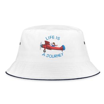 Flugzeug - life is a journey - Bucket Hat - Weiß/Navy - Vorne