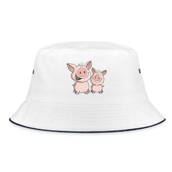 Two Little Pigs In Happiness I Cartoon Pigs - Bucket Hat - white/navy - Front