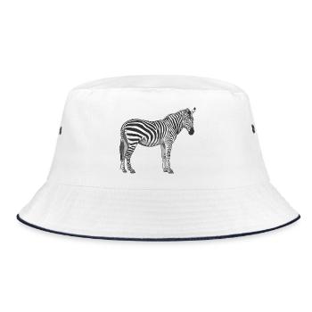 Zebra Streifen Kontrast Illustration - Bucket Hat - Weiß/Navy - Vorne
