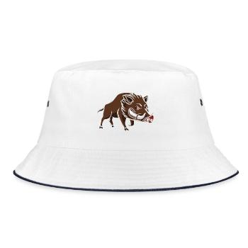 Angry Wild Boar Cartoon Print - Bucket Hat - white/navy - Front