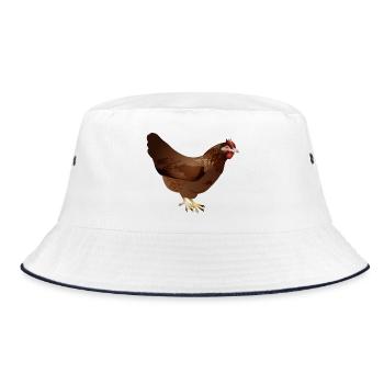 Hand-drawn coloured brown chicken - Bucket Hat - white/navy - Front