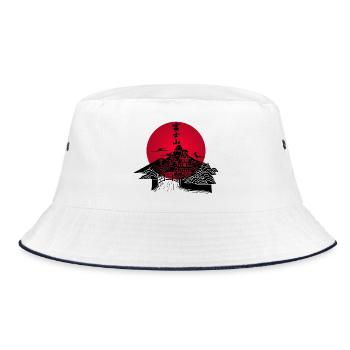 Paysage japonais noir et soleil rouge - Bob - blanc/marine - Devant