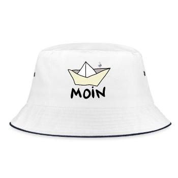 Papierboot am Strand mit Möwe - Bucket Hat - Weiß/Navy - Vorne