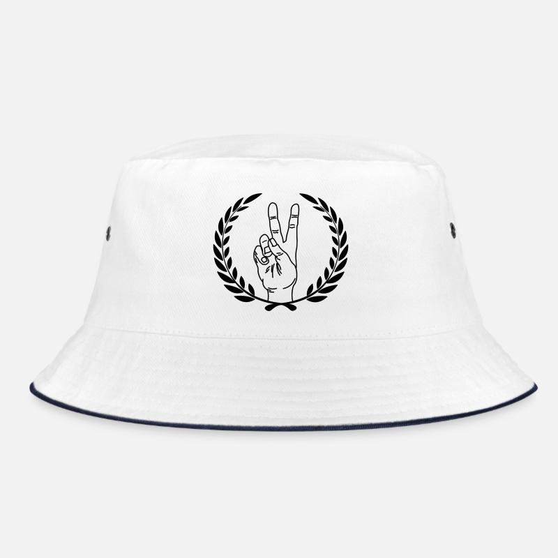 Peace-Zeichen im Lorbeerkranz Handgeste Frieden PEACE - Bucket Hat - Weiß/Navy