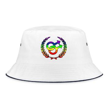Regenbogen gay stolzes Logo Lorbeer Kranz - Bucket Hat - Weiß/Navy - Vorne