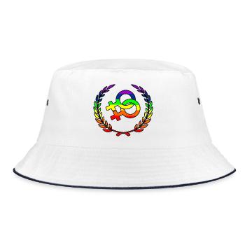 Regenbogenlesbies stolzes Logo Lorbeer Kranz - Bucket Hat - Weiß/Navy - Vorne
