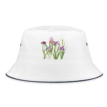 Wild Iris and Orchid Botanical Design - Bucket Hat - white/navy - Front