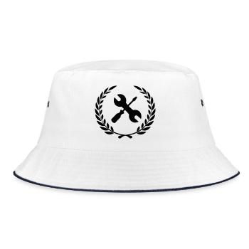 Tool logo for tinkerer in laurel wreath - Bucket Hat - white/navy - Front