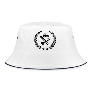 Tools for plumber in laurel wreath. - Bucket Hat - white/navy - Front
