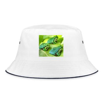 Die drei grünen Laubfrösche - Bucket Hat - Weiß/Navy - Vorne