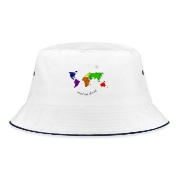 rund um d'Wöd - rund um die Welt, Dialekt - Bucket Hat - Weiß/Navy - Vorne