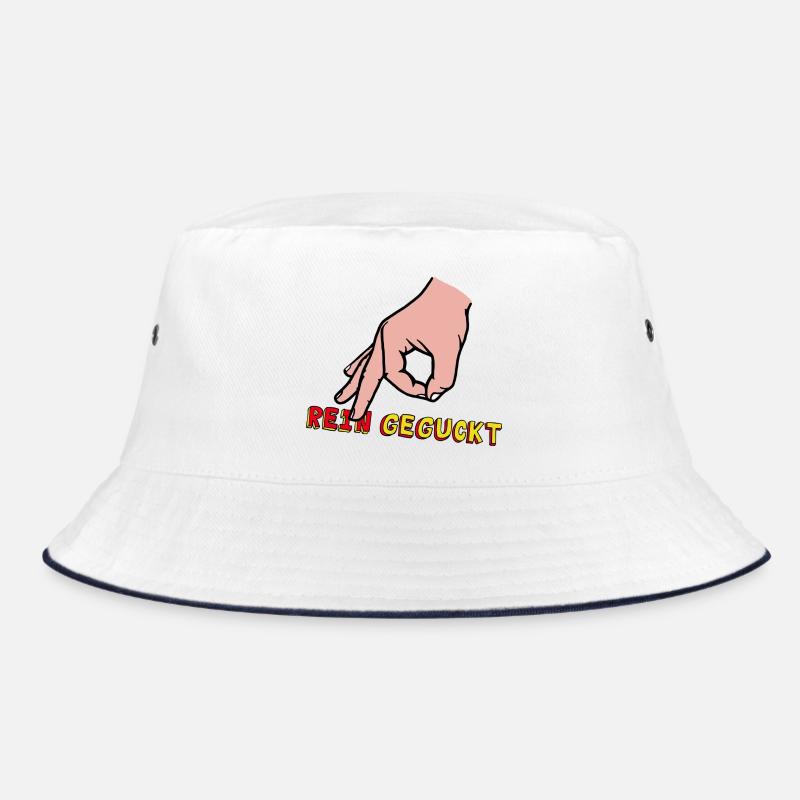 Comic Hand Index Finger with Retro Text Bucket Hat
