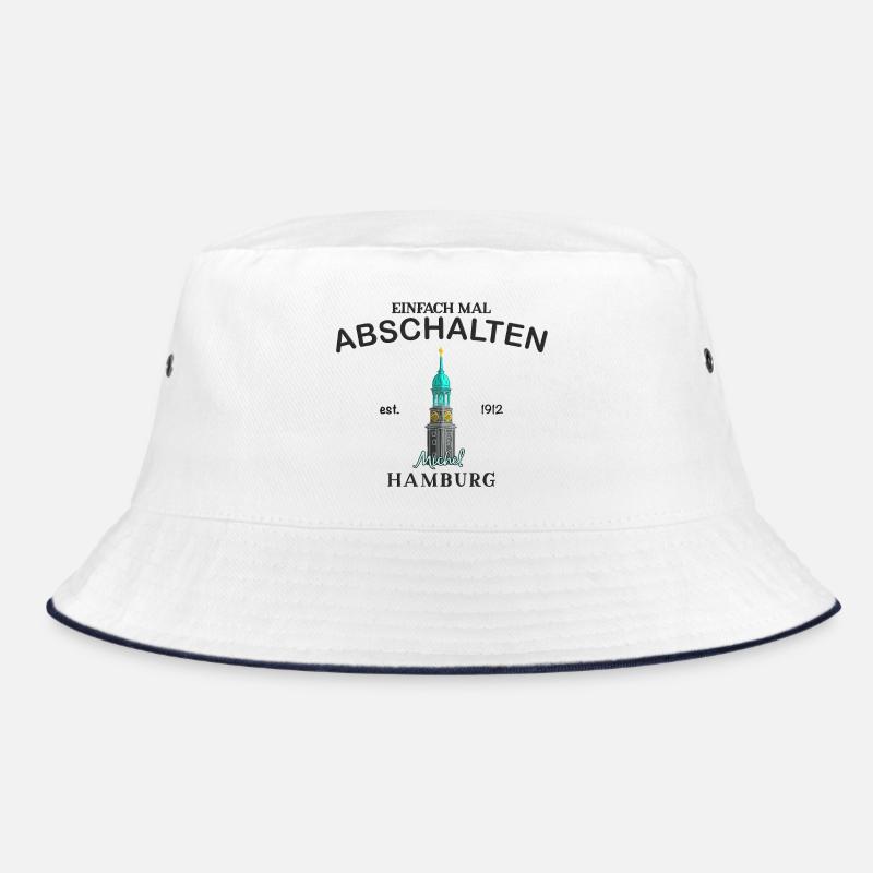 Hamburger Michel, Einfach abschalten, Zeichnung - Bucket Hat - Weiß/Navy