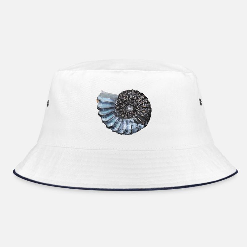 Ammonit mit wunderschöner Lobenlinie - Bucket Hat - Weiß/Navy