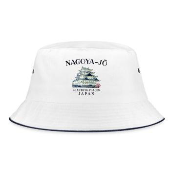 Nagoya Castle, Beautiful Places in Japan Drawing - Bucket Hat - white/navy - Front