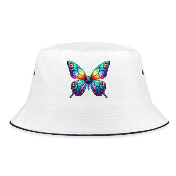 Schmetterling - Bucket Hat - Weiß/Navy - Vorne