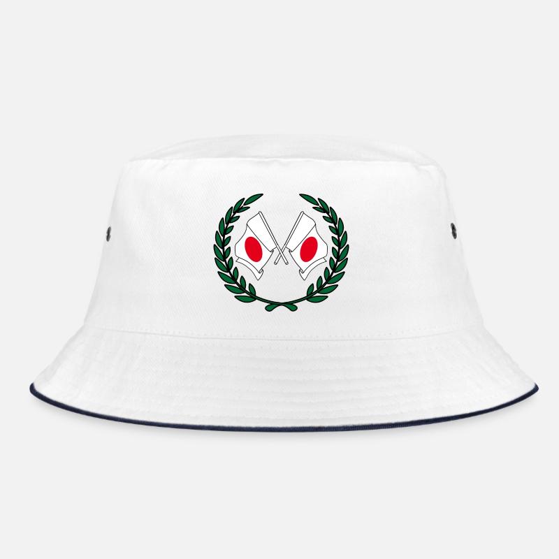 Flags Japan in laurel wreath Bucket Hat