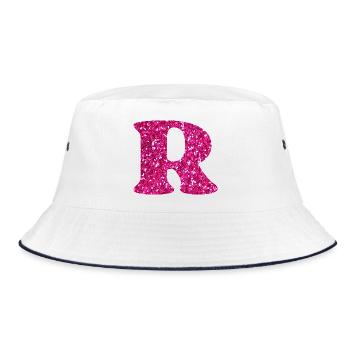 Glitzer rosa Buchstabe r - Bucket Hat - Weiß/Navy - Vorne