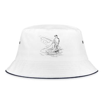 Fishing Drawing - Bucket Hat - white/navy - Front