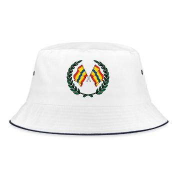 Flaggen der Provinz Overijssel mit Lorbeerkranz - Bucket Hat - Weiß/Navy - Vorne