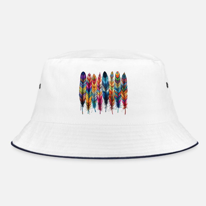 Feder - Bucket Hat - Weiß/Navy