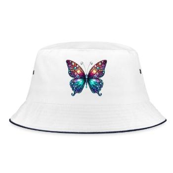 Butterfly Diamond Diamonds Crystals Crystal - Bucket Hat - white/navy - Front