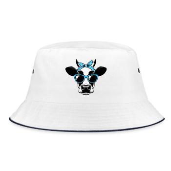 Kuh mit Sonnenbrille - Bucket Hat - Weiß/Navy - Vorne