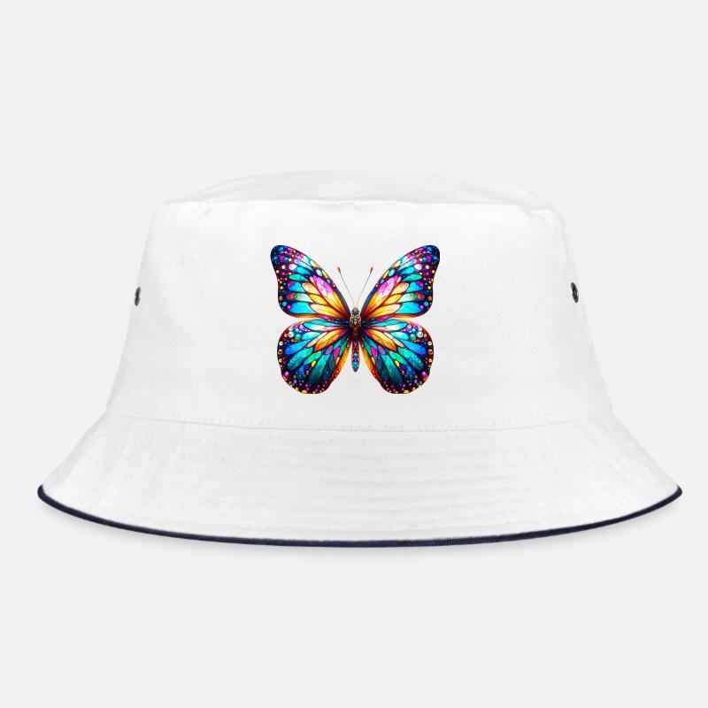 Schmetterling - Bucket Hat - Weiß/Navy