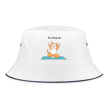 Purrrfectly Zen – Yoga-Katze - Bucket Hat - Weiß/Navy - Vorne