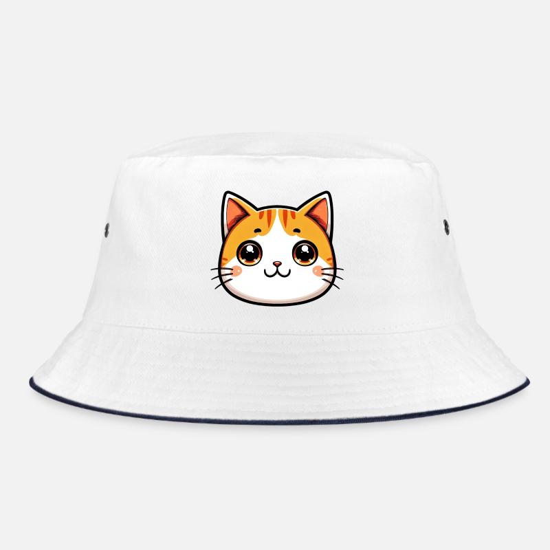 Katze - Bucket Hat - Weiß/Navy