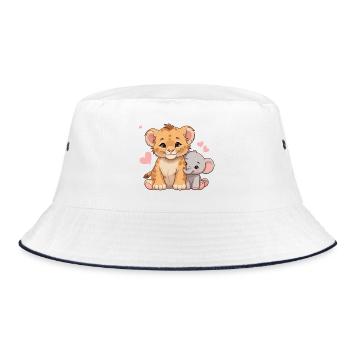 Bébé lion et bébé éléphant – Motif de l’amitié douce - Bob - blanc/marine - Devant