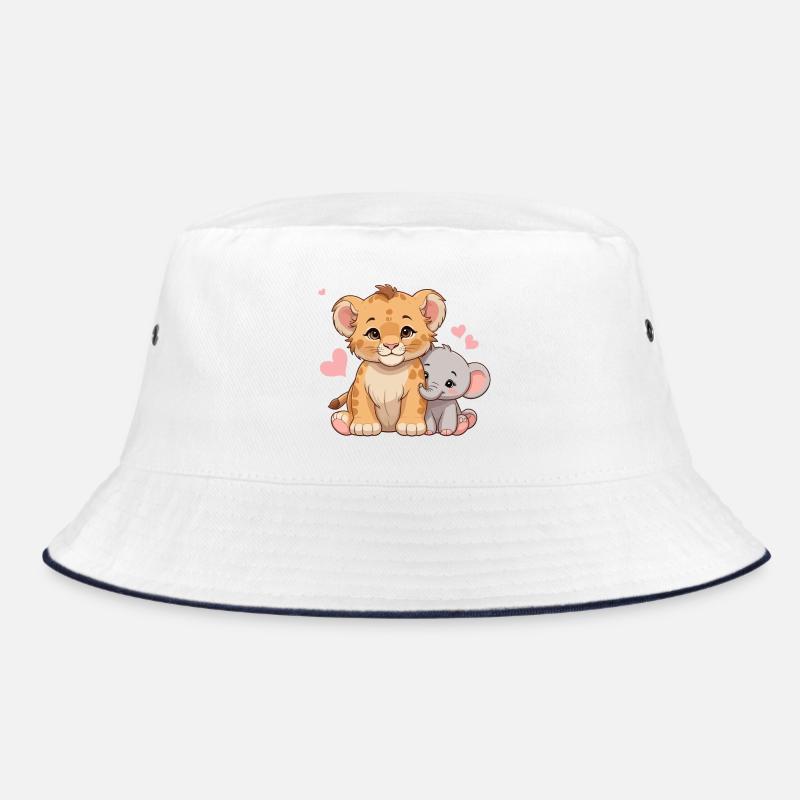 Bébé lion et bébé éléphant – Motif de l’amitié douce - Bob - blanc/marine