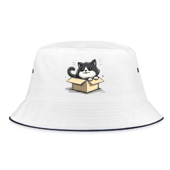 Happy Cat Sitting Inside an Empty Cardboard Box - Bucket Hat - white/navy - Front