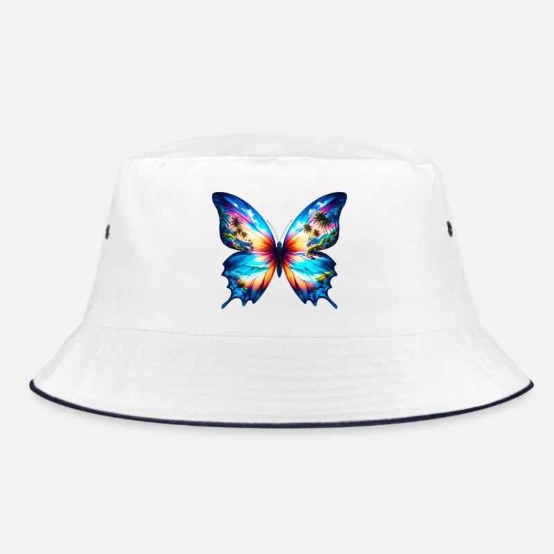 Schmetterling - Bucket Hat - Weiß/Navy
