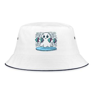 Fitness-Geist mit Hanteln - Bucket Hat - Weiß/Navy - Vorne