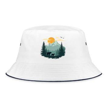 Wald Landschaft und Bären - Bucket Hat - Weiß/Navy - Vorne